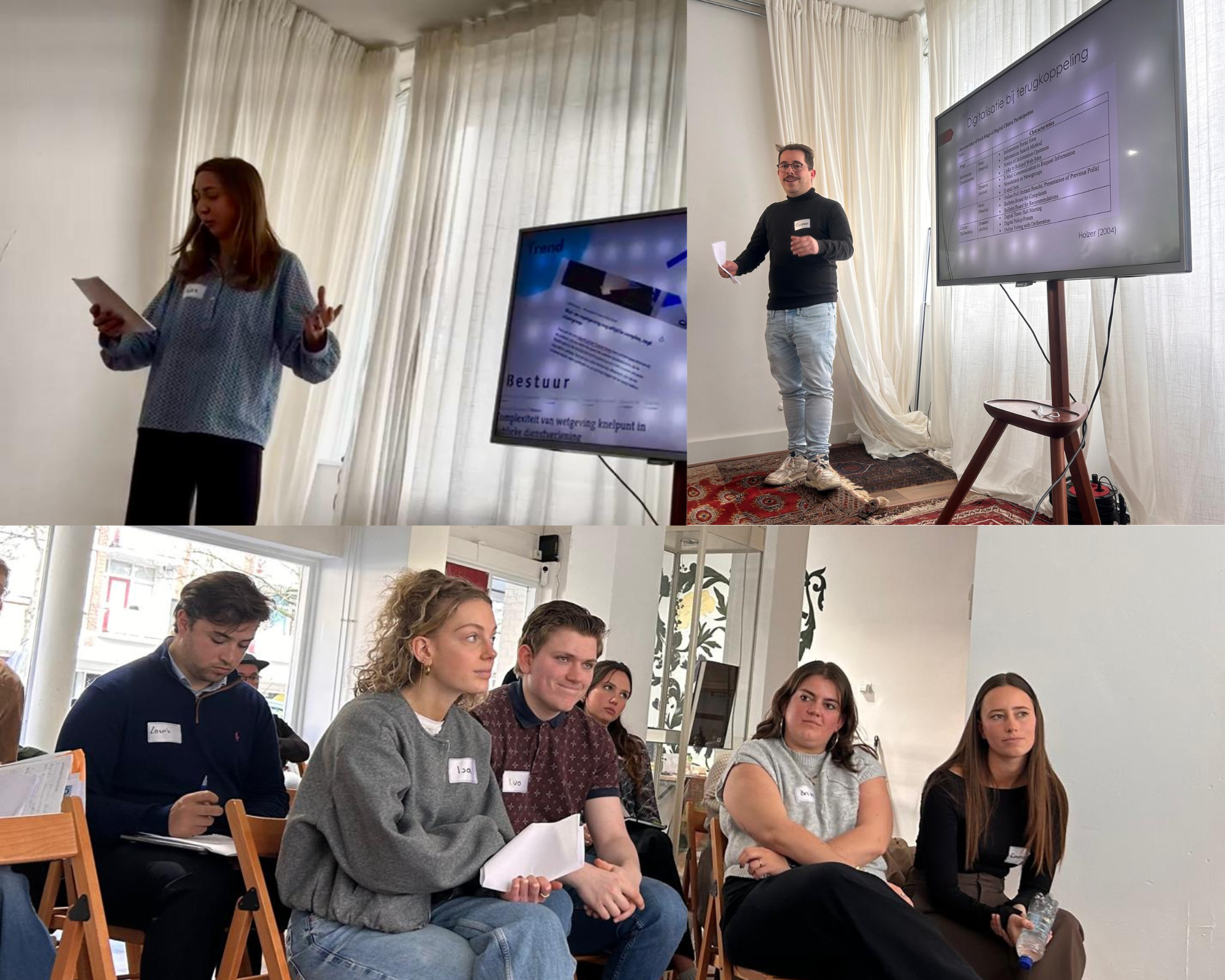 people presenting and sitting